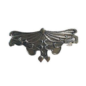 Vintage Silver Metal Moth Hair Barrette Decorative Butterfly Wing Design French